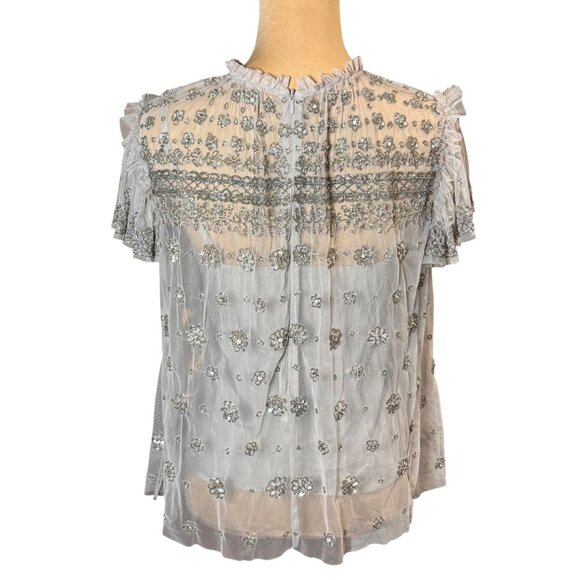 Needle Thread Heavily Beaded Top Sz XS Gray Embellished By Hand Luxury Event - Picture 6 of 16